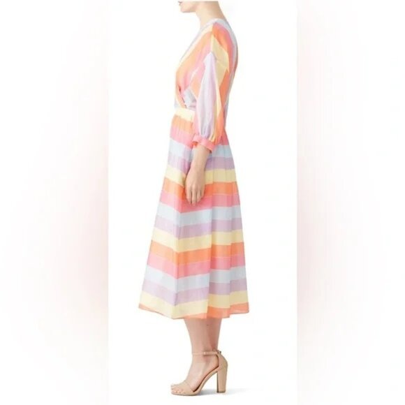 Tara Jarmon Pastel Muliticolor Striped Midi Dress Size 38 US Med. - Picture 5 of 7